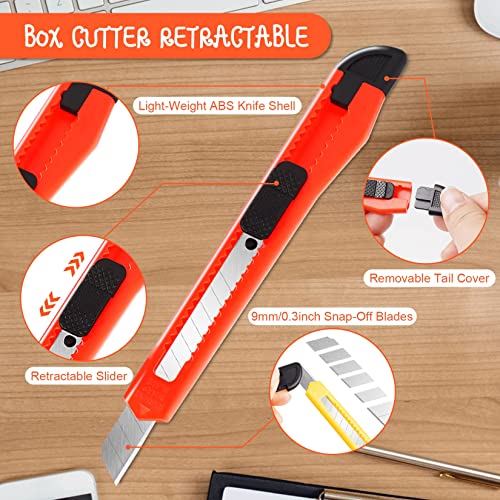 Image of 8 Pack Box Cutter Utility Knife, 9mm Snap-off Box Cutter Retractable for Opening Packages Cartons, Boxes, Disposable Box Cutters Exacto Knife Perfect for Office and Home use