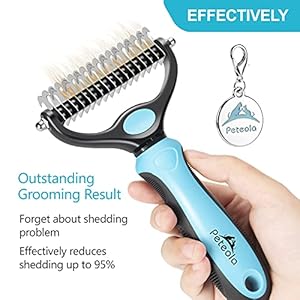 Pet Grooming Brush  2 Sided Undercoat Rake for Cats  Dogs Comb  No More Nasty Shedding and Flying Hair  the Safe Dog Hair  Cat Hair Shedding Tool blue  Cucciolini Doodles Pet grooming brush  2 sided undercoat rake for cats  dogs comb  no more nasty shedding and flying hair  the safe dog hair  cat hair shedding tool blue   cucciolini doodles