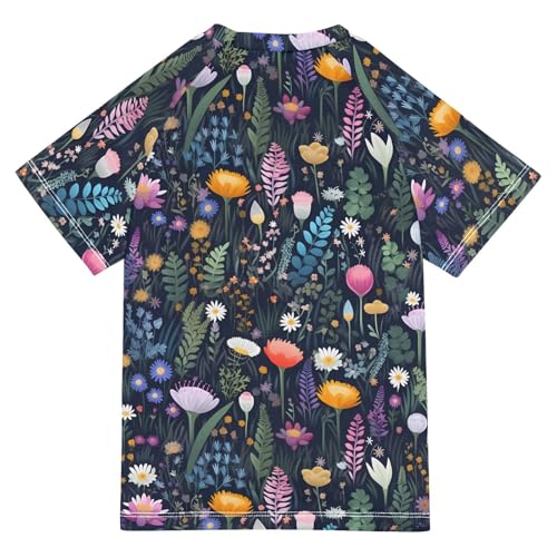 ALAZA Kids Rash Guard Girls Toddler Swim Shirts Short Sleeve Wild Flowers Black UPF 50+ 3T2