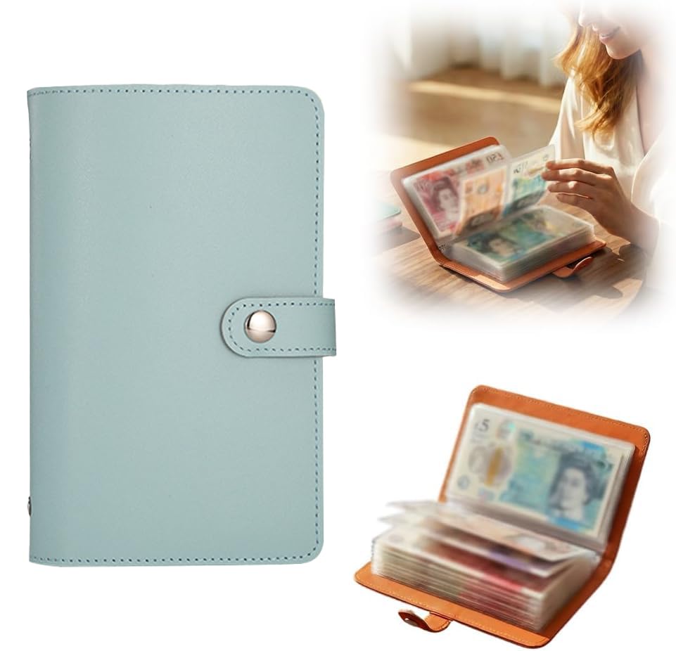 100 Envelopes Saving Challenge, Includes Saving Notebook & Binder, 50 Pages, Both Sides can be Used, and a Total of 100 can be Placed, for Offices, Home and Couples (Blue)