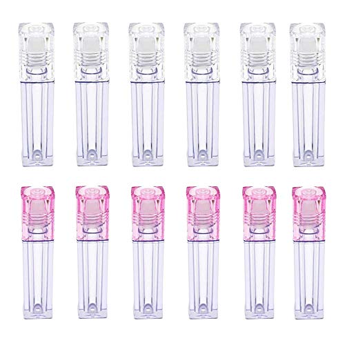 TXIN 12 Pcs 6.5ml Essential Oil Roller Lipgloss Lip Oil Roll On Bottles Tubes, Reusable Portable Refillable Roll On Empty Lip Gloss Tubes, Travel Perfume Bottle with Rolling Ball Transparent & Pink