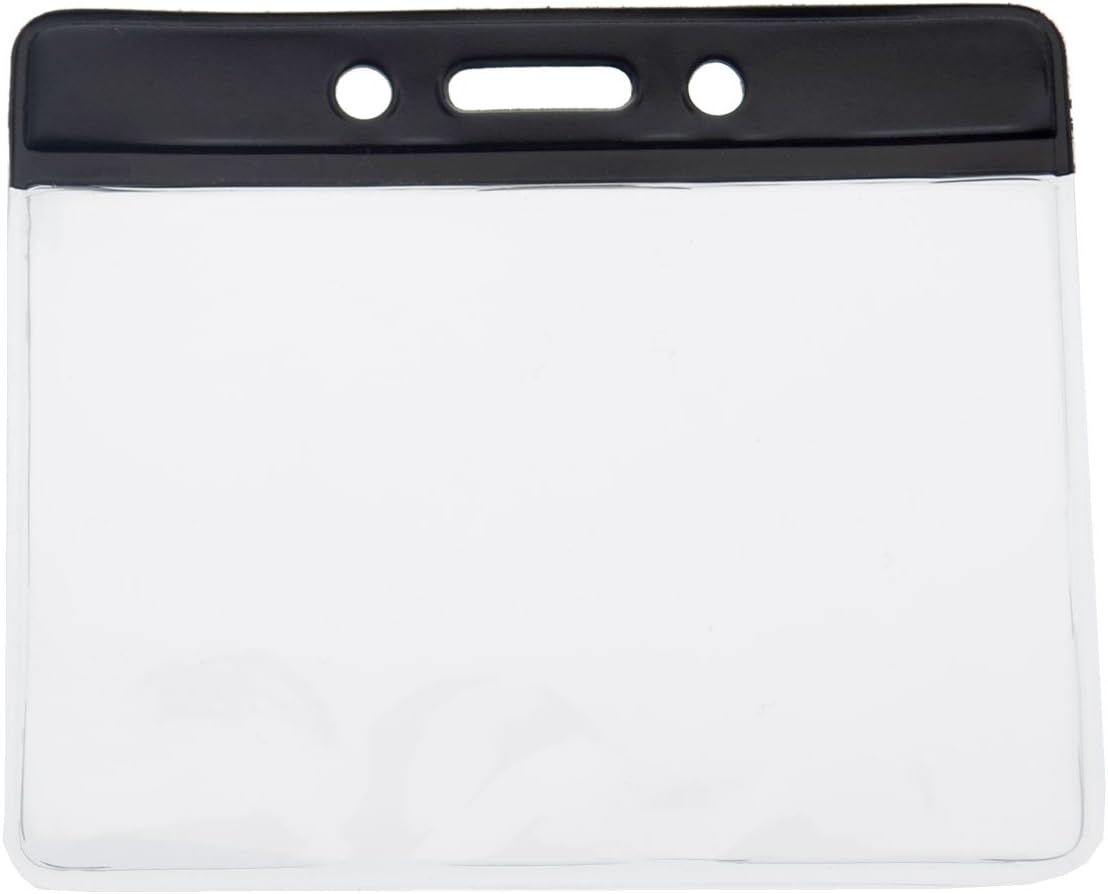 Bulk 100 Pack - Horizontal Badge Holder with Color Bar (3 1/2 x 2 1/4" Clear Top Load Insert) - Heavy Duty Vinyl Name Tag Protector for Hospital, School, Office by Specialist ID (Green)