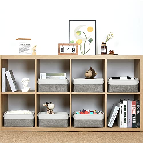 Neykioy Storage Baskets Small Fabric Storage Basket For Shelves, Canvas Storage Bin For Home, Small Decorative Cloth Baskets With Handles For Organizing Nursery(11.8"L X 7.8"W X 5.1"H, White&Grey) #TOP6