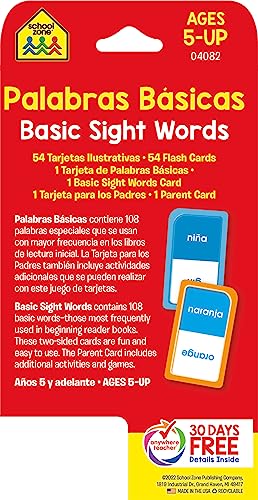 School Zone - Bilingual Basic Sight Words Flash Cards - Ages 5+, Kindergarten To 1St Grade, Esl, Language Immersion, Phonics, And More (Spanish And English Edition) (Spanish Edition) #TOP1