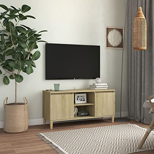 LAPOOH Mueble de TV con patas de madera maciza de roble Sonoma de 103,5 x 35 x 50 cm, mueble de TV, mueble de TV, soportes de TV y centros multimedia, muebles de sala de estar (SPU: 805962)