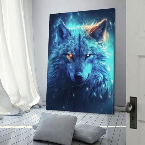 Affiche d'art de loup blanc féroce POLIUAWS toile déco salon 30x45 cm