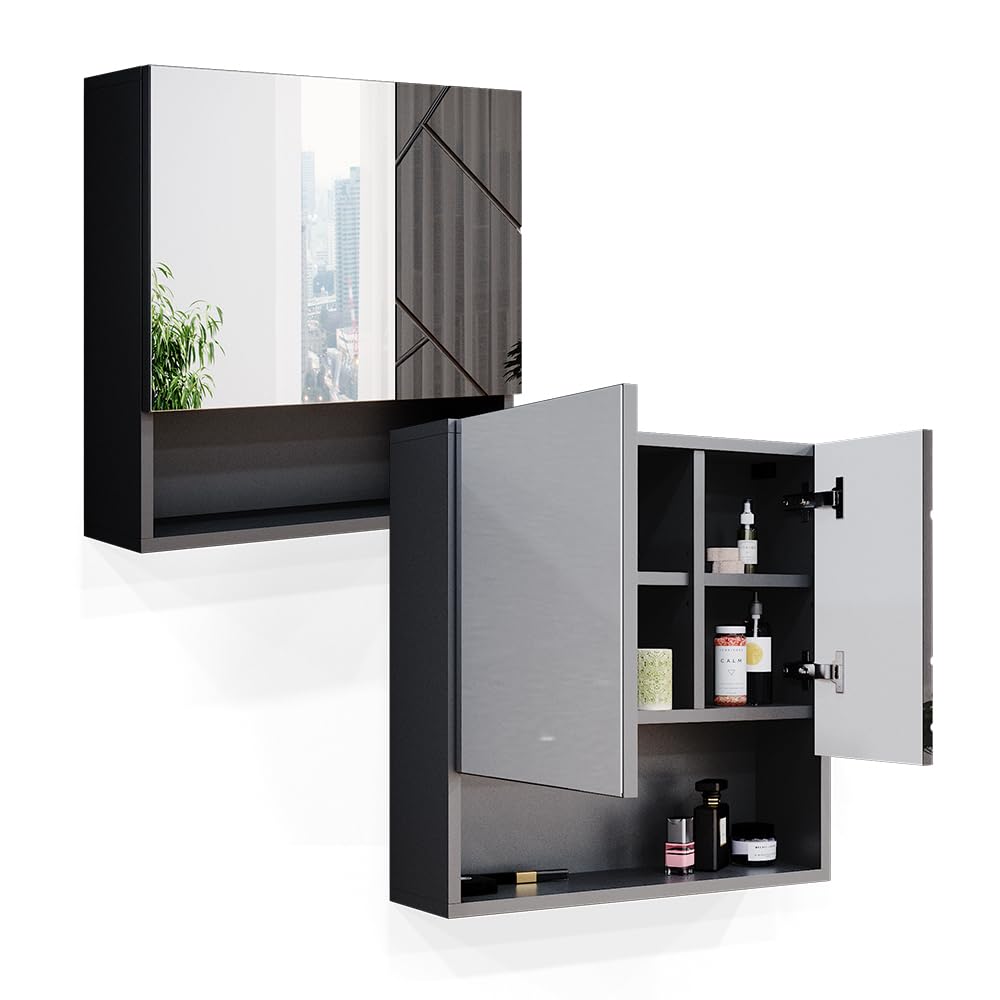 Vicco Specchio contenitore bagno Irma, Antracite lucido, 54 x 55 cm