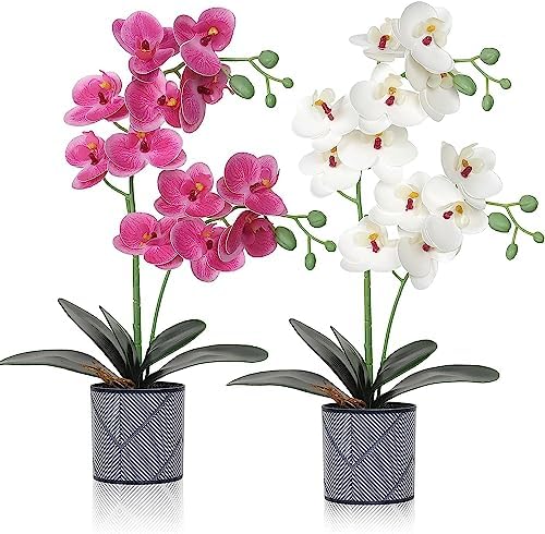 Orchidées Artificielles En Pot Blanc - Fausse Plante Décoration Bureau Ou Maison - Hauteur 27cm