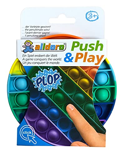 alldoro 63044 - Push & Play Silikon Fidget Spielzeug ca. 12 cm rund, Pop it Anti Stress Fingerspielzeug, Bubble Push Toy für Stressabbau, Geschicklichkeitsspiel für Kinder und Erwachsenen, Regenbogen