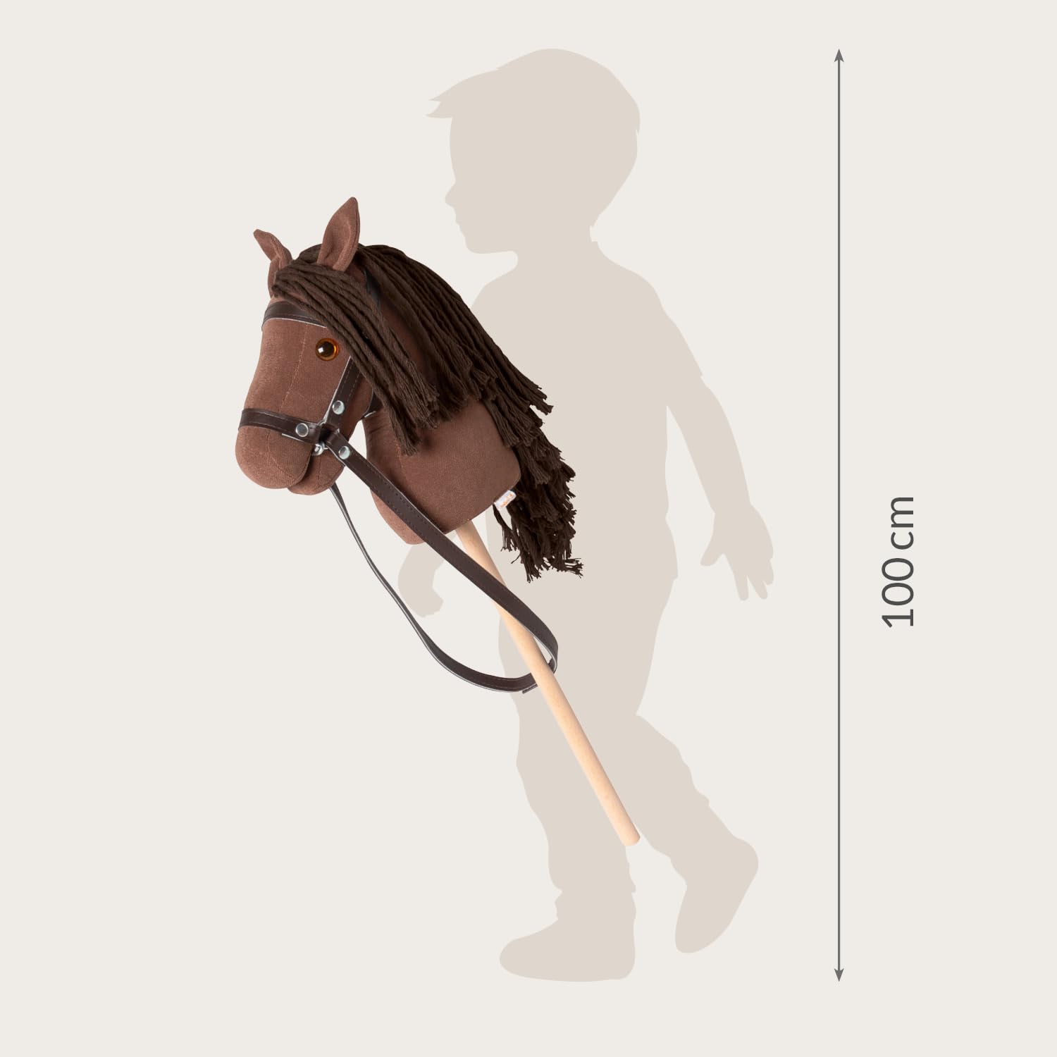 PINOLINO Cavallo a Spina Lucky Marrone, Peluche Cavallo su Bastone di Legno, Cavallo Bastoncino per Bambini dai 3 Anni in su, Giocattolo per Interni ed Esterni, Cavallo da Gioco con Briglia