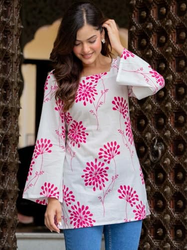 Image of Women's Cotton Printed A-line Straight Short Kurti