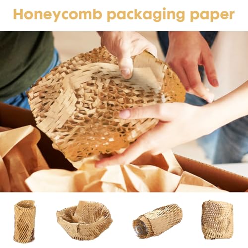 RANJIMA Wabenpapier Rolle, 38cm x 50m Verpackungsmaterial, Wabenpapier Verpackungspapier, Seidenpapier Papierrolle für Versand und Umzüge Zerbrechliche, Gegenstände Luftpolsterfolie Alternative