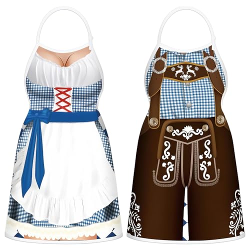 2 Schürze Kochschürze Lustige Grillschürze für Männe Damen, Küchenschürzen für Männer und Frauen für das Oktoberfest, Verstellbare Küchenschürze für Freien, Kochen, Gärtnern, Keramikkunst und mehr