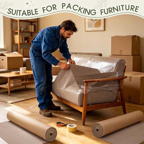 Image of MotiMind Corrugated Cardboard Roll, 36 x 200 Inch Single Face Cushioned | Wrap Corrugated Cardboard Paper for Shipping, Packing, Moving, Crafts & Floor Protection