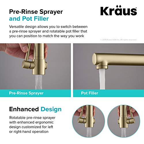 Kraus Kpf-1603Bg Artec Pro 2-Function Commercial Style Pre-Rinse Kitchen Faucet With Pull-Down Spring Spout And Pot Filler, 24.75 Inch, Brushed Gold #TOP5