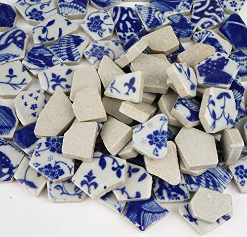 Lanyani Broken Ceramic China Tiles Assortment Blue And White Porcelain Pieces For Mosaic Craft, Cover 11X11 Inches #TOP2