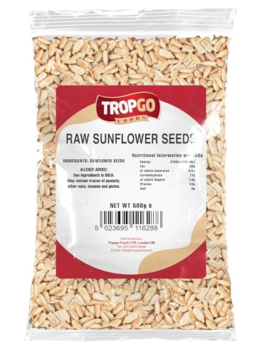 Tropgo Sunflower Seeds - 500g - Packed Fresh, Premium Quality Healthy Raw Sunflower Seeds for Eating -High in Fibre & Minerals- Perfect for Snacking