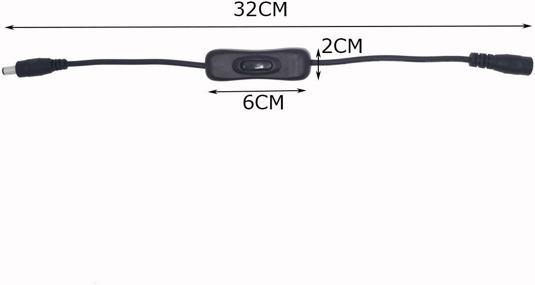 Litever Inline ON/Off Switch for DC12V~DC24V LED Strip Lights, Under Cabinet Lighting; 5.5 x 2.1 mm DC Jack, Male to Female, Plug-in, 2 Pack [LL-ONOFF-2]