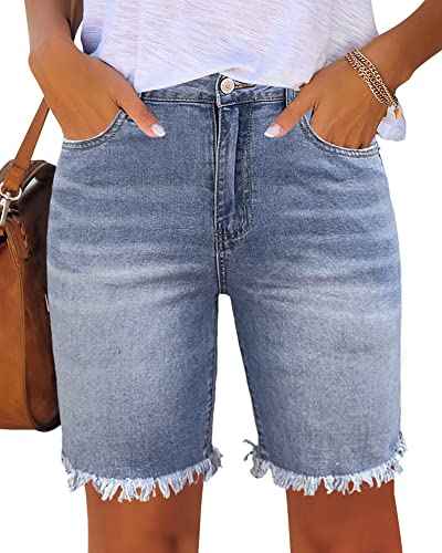 Utyful Women's Bermuda Jeans Shorts Summer Raw Hem Distressed Denim