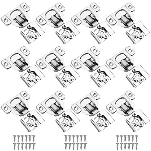 1/2 inch Overlay Soft Close Hinges, Kamtop 12PC 1/2 inch Overlay Soft Close Hinges Cabinet Hardware 105 Degree Stainless Steel Concealed Hinge self-Closing