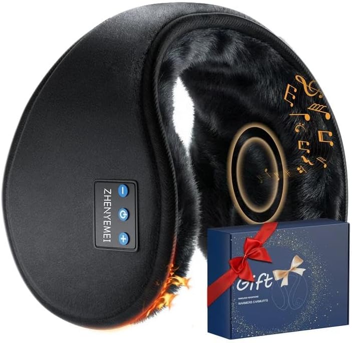Bluetooth Ear Warmers, Wireless Earmuffs Headphones with HD Sound & Built-in Mic, Warm Winter Bluetooth Ear Muffs Headphones for Running, Hiking, Cycling, Gift for Men Women (Black)