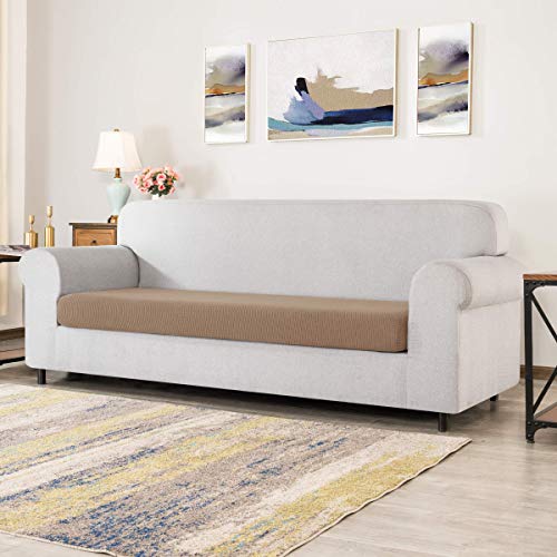 Image of CHUN YI Stretch Couch Cushion Cover Suitable for 3 Settee, Sofa Seat Slipcover with Spandex Jacquard Fabric(Large,Camel)