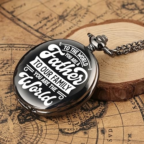 Image of Vintage Gandhi Style Pocket Watch with Engraved Designs & Messages Royal Black Analog for Men Women & Kids Includes Key Ring for car or Bike Keys Ideal Gift
