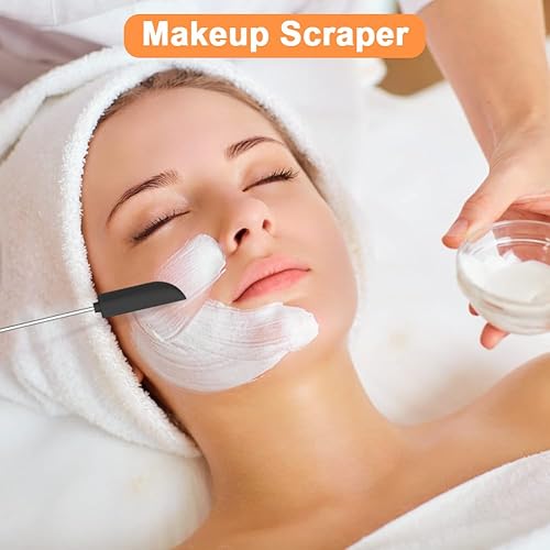 Miniatura 8 de AUAUY Juego de mini espátulas de silicona, 3 piezas, mini espátula telescópica y cepillo, espátula de maquillaje pequeña para cosméticos, mini