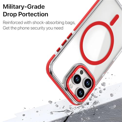 Image of eller sante Apex Magpro Back Cover Case for iPhone 16 Pro Scratch Resistant Camera Screen Protector TPU Shockproof 10ft Drop Protection Support Mag-Safe Wireless Charging- Red