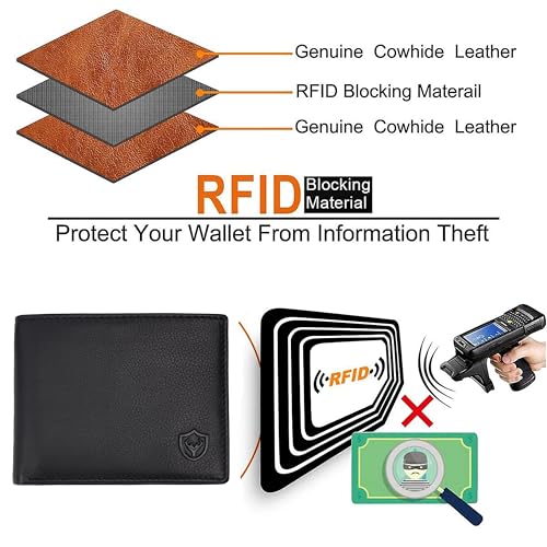 URBAN CREW Genuine Leather Wallet for Men – RFID Blocking Slim Bifold Wallet with Coin Pocket & ID Window – Classic Leather Wallet for Travel & Daily Use (Black)3