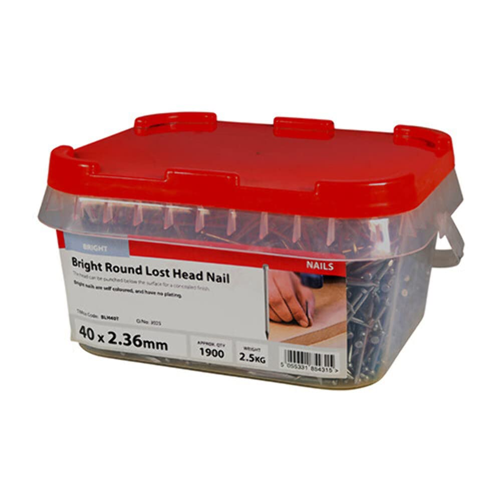 Timco Bright Round Lost Head Nails (2.5Kg Tub) 40 X 2.36