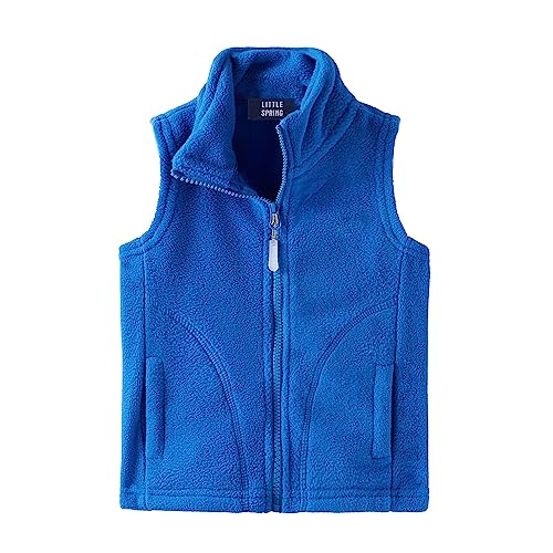 LittleSpring Little Boy Fleece Vest Jacket Full-Zip Warm Solid Blue Size 6