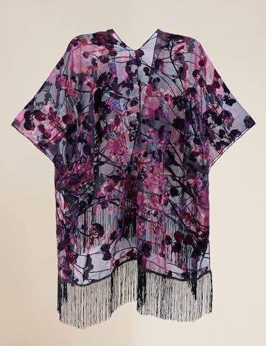 Image of MJ SERECA Women's Burnout Velvet Kimono Cardigan Cover Up with Tassel