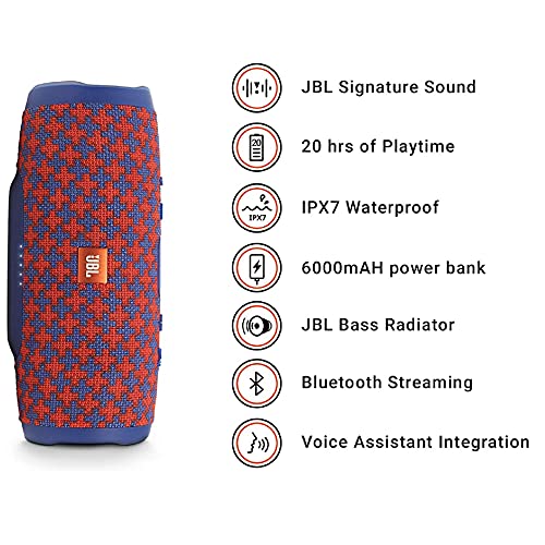 Image of JBL Charge 3 by Harman Portable Bluetooth Speaker with Upto 20 Hours Playtime, Built-in 6000 mAh Powerbank & IPX7 Waterproof (with Mic, Malta)