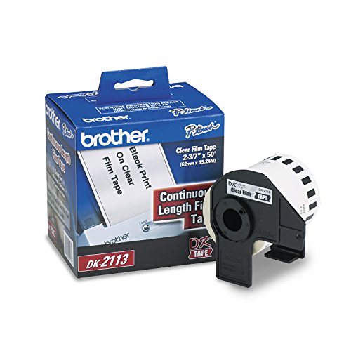 Brother Genuine DK-2113 Continuous Length Black on Clear Film Tape for Brother QL Label Printers, 2.4" x 50' (62mm x 15.2M), 1 Roll per Box, DK2113 - image 1