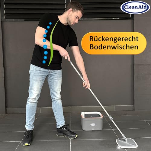 CleanAid AquaSplit Wischmopp Set mit Eimer, trennt Schmutz- von Frischwasser, innovatives 2 Kammer Bodenwischer Set, Selbstauswringend, inkl. 2 Mikrofaser Wischbezüge