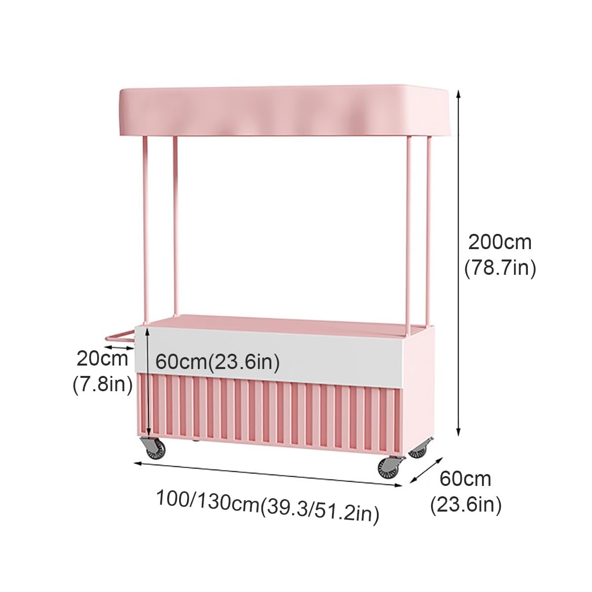 Carrito para Street Food, Puesto de Venta Móvil con Bloqueables | Carro de Venta Puesto de Mercado con Toldo, Asa Ergonómica para Mercados, Ferias y Eventos(Yellow,130cm)