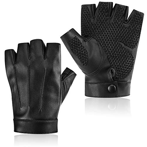 Accmor Fingerless Driving Gloves, PU Faux Leather Outdoor Sport Half Finger Glove with Anti-Slip Layer for Women Teens Kids