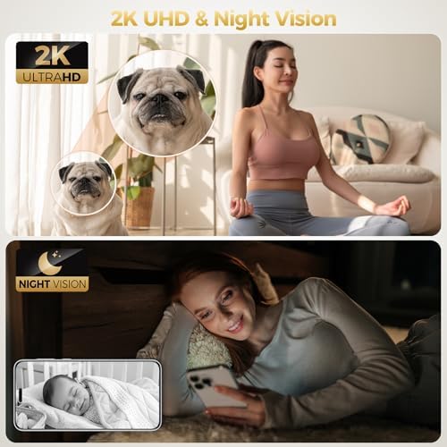 ZEEPORTE 2K Indoor Cameras for Home Security - Baby Monitor and Dog Pet Camera with Motion Detection, 2-Way Audio, Night Vision, Siren, Wired Security Camera - Compatible with Alexa and Google Home — view 3