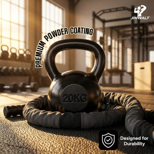 Image of Jimwalt Powder Coated Kettlebell Weight - Cast Iron, Anti-Slip Grip, Rust Resistant | Strength Training, Cross Training, Functional Fitness Equipment (Powder Coated 18KG)