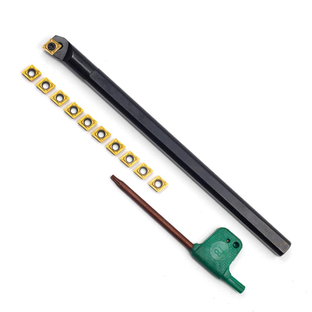 OOSCARBIDE 3/8"x 6" Indexable Boring Bar with10pcs CCMT21.51 (CCMT060204) Carbide Inserts, Right-Hand, High-Quality Solid Carbide, Multilayer Coating