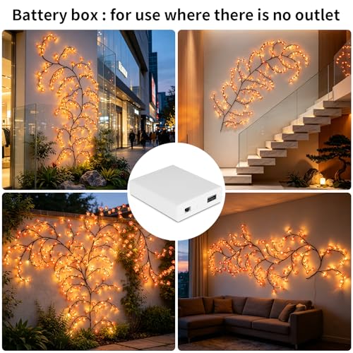 FNHMSL Cherry Enchanted Willow Vine Lights, 4FT 48LED Pink Cherry Blossom Tree Branch Lights for Wall, Remote Timer,8 Light Model,Bedroom Wall Doors Wedding, Christmas, USB Battery Box by FNHMSL - Image 7