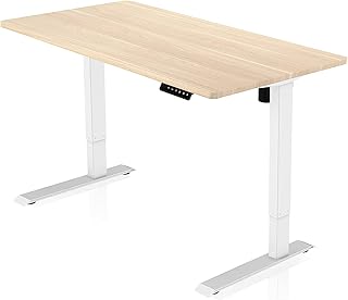 - AGIL - elektrisch Höhenverstellbarer Schreibtisch - Weißes Singlemotor Gestell & Ahornfarbene Tischplatte 120 x 60 cm - Memory Funktion - Ergonomischer Schreibtisch für Kinder und Erwachsene