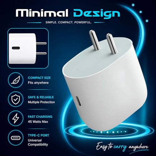 Image of Kratos 45W USB C Fast Charger Adapter for Google Pixel 9 /8 /7 /6 Series & Other Type C Devices | PD Super Fast Charging | BIS Certified | 1 Year Warranty