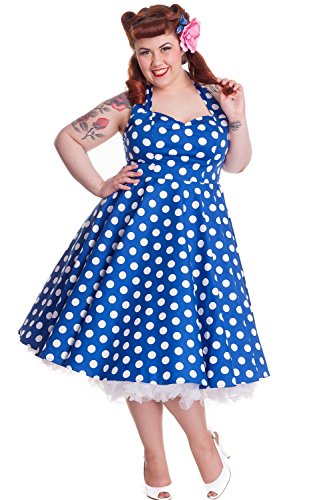Hell Bunny Plus Size 60'S Blue And White Polka Dot Halter Juicy Dots Party Dress (Xxxl (3Xl)) #TOP2
