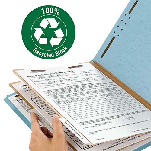 Smead 100% Recycled Pressboard Classification File Folder, 2 Dividers, 2" Expansion, Letter Size, Blue, 10 Per Box (14021) #TOP3