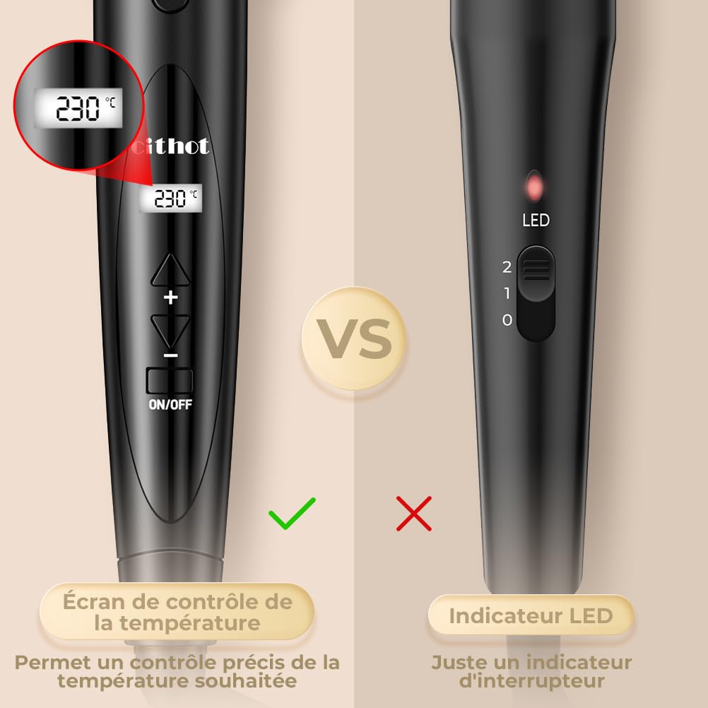 Fer à Boucler Boucleur 5 en 1 Fer à Friser Céramique 80-230℃ Température Réglable Kit Boucleur a Cheveux avec Écran LCD et Gant Noir