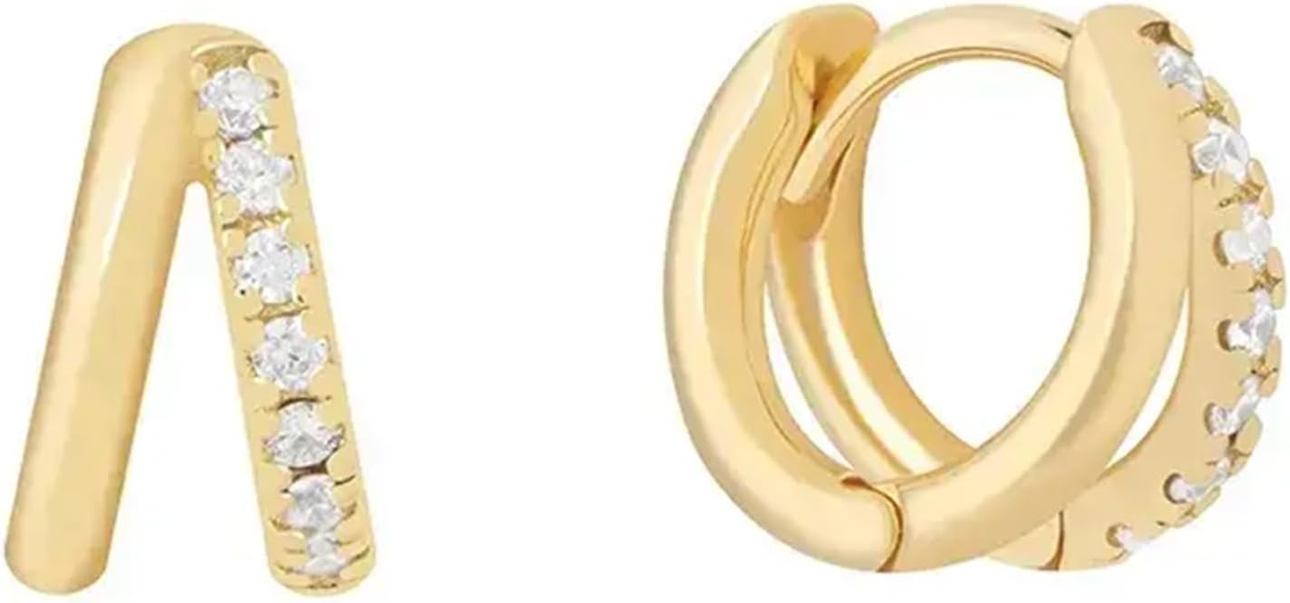 CAITLYNMINIMALIST Hypoallergenic 18K Gold-Plated Sterling Silver CZ Diamond Huggie Mini Cartilage & Stacking Hoop Earrings – Gift for Women
