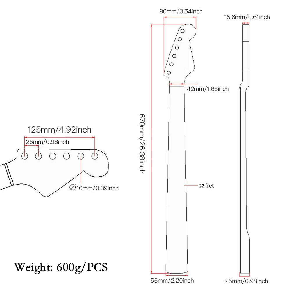 Gitarrenhals e-Gitarre 22 Bünde Gitarren Griffbrett Gitarrenhals Neck Ersatz Ahorn Hals für Ahorn Strat ST Gitarren reparaturteile