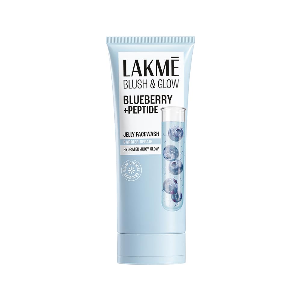LAKME Blush & Glow, Blueberry + Peptide Gentle Jelly Facewash, 100g, for Hydrated Juicy Glow, with Blueberry Extract & Blu...